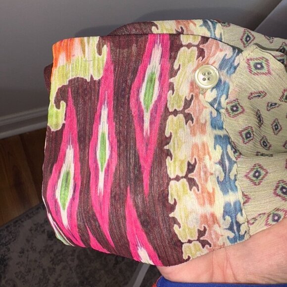 NWT NEW Zara Feather Trim Printed Blouse XS Boho Sheer Tassle Button Front - Picture 8 of 10